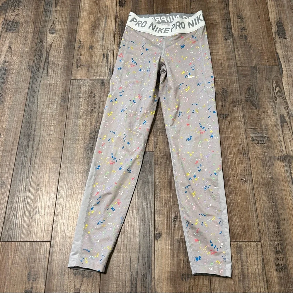 Girls Nike Pro Paint‎ Splatter Printed Tights Size Medium M  Dri-Fit